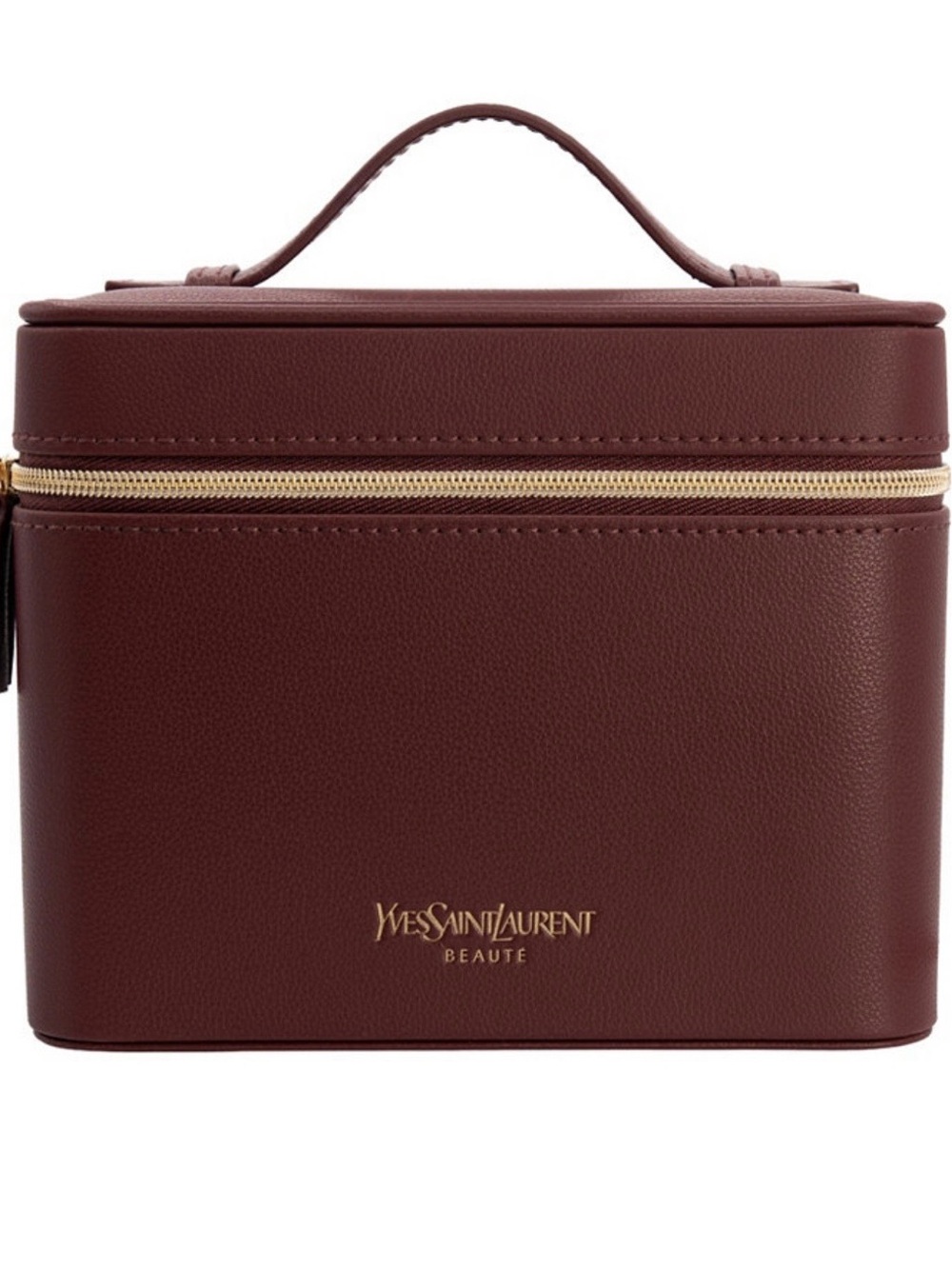 Yves Saint Laurent Burgundy Leather Cosmetic Case with Gold Accents
